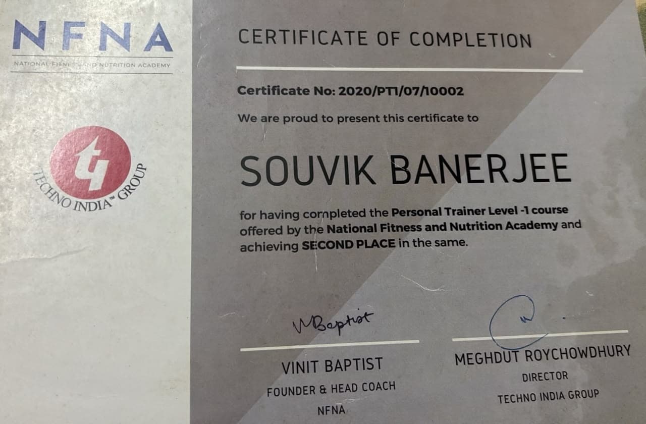 Personal Trainer Level-1 (2nd Place / Rank 2)