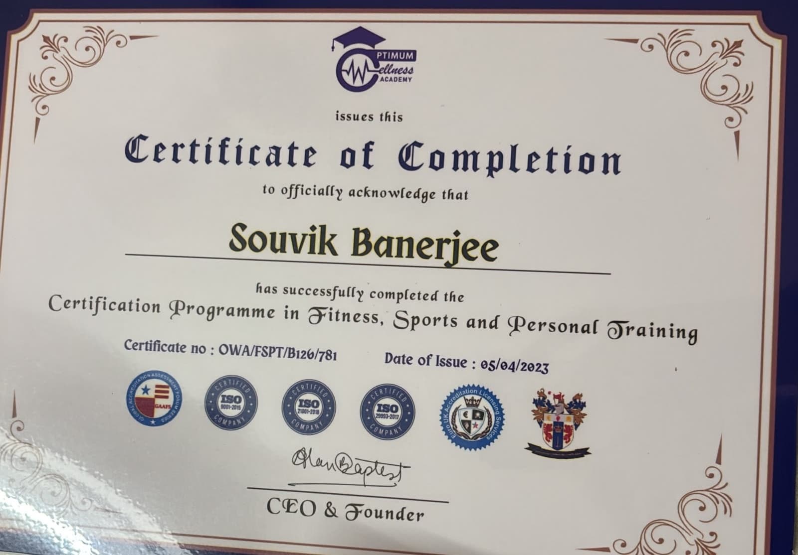 Certification Programme in Fitness, Sports & Personal Training